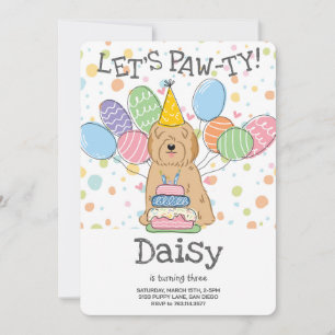 Golden Tibetan Terrier Dog Birthday Party Invitation