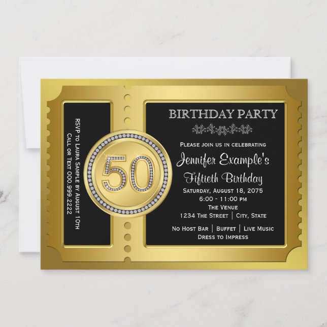 Golden Ticket 50th Birthday Party Invitation (Front)
