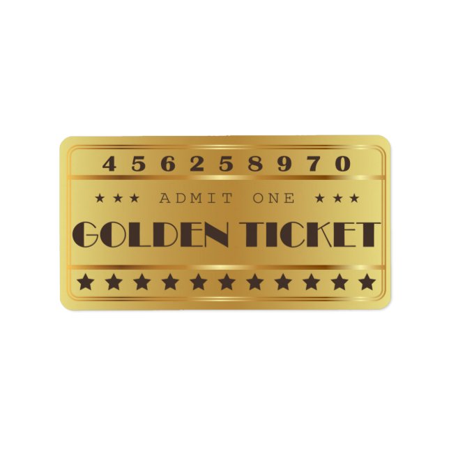 Golden Ticket Admit One Stars  Birthday Party Label (Front)