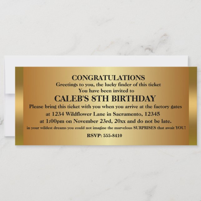 GOLDEN TICKET Birthday Party Event Invitation (Front)