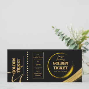 Golden Ticket Black and Gold Invitation Flat Card