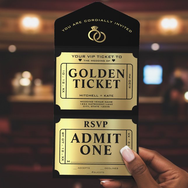 Golden Ticket Black & Gold Wedding All In One Invitation (Golden Ticket Black & Gold Wedding All In One Invitation
)