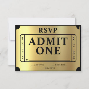 Golden Ticket Black & Gold Wedding RSVP Card