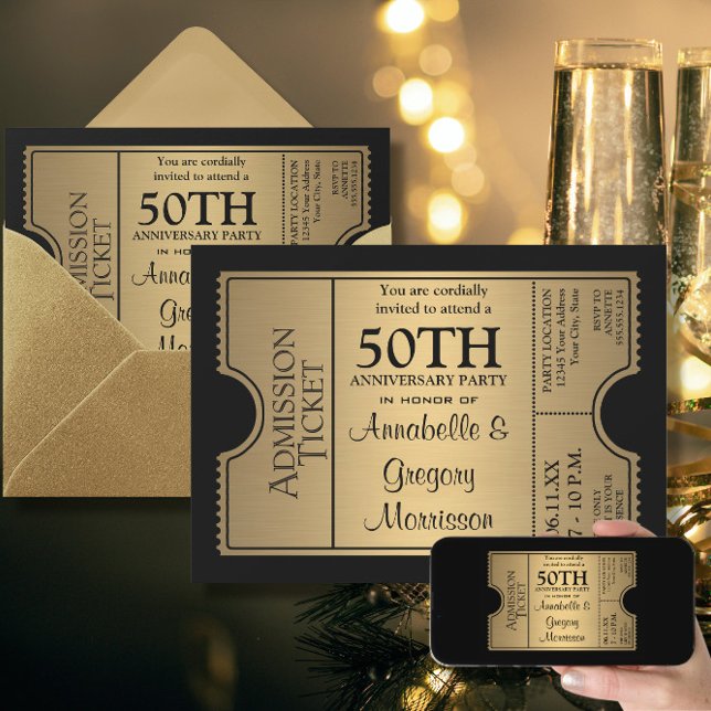 Golden Ticket Style 50th Wedding Anniversary Party Invitation (Creator Uploaded)
