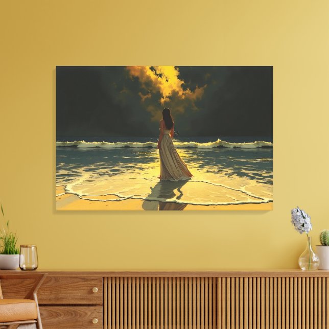 Golden Tide of Solitude | Celestial Tides Canvas Print (Insitu(LivingRoom))