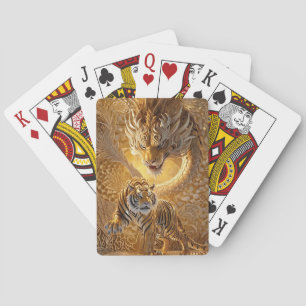 Golden Tiger and Dragon Guardian Illustration Playing Cards