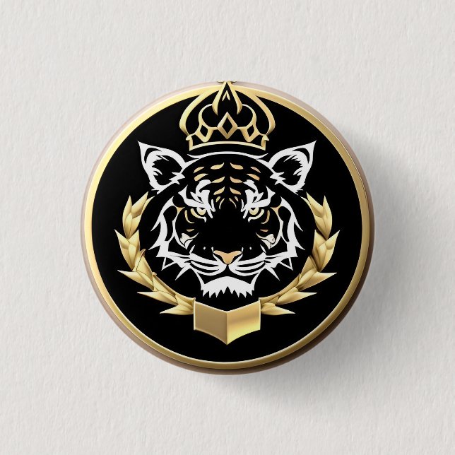 Golden Tiger Crest Emblem 3 Cm Round Badge (Front)