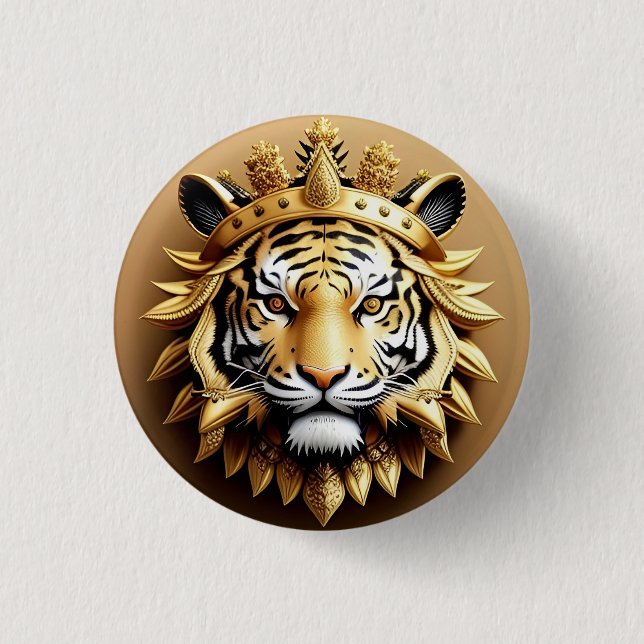 Golden Tiger Crest Emblem 3 Cm Round Badge (Front)