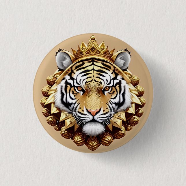 Golden Tiger Crest Emblem 3 Cm Round Badge (Front)