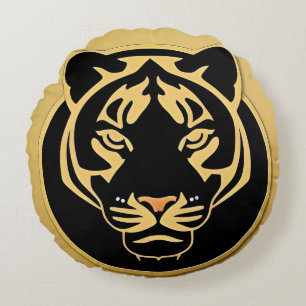 Golden Tiger Crest Emblem Round Cushion