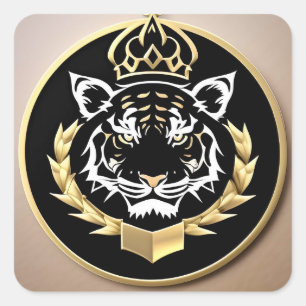 Golden Tiger Crest Emblem Square Sticker