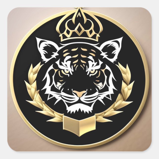 Golden Tiger Crest Emblem Square Sticker (Front)