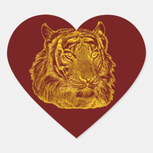 Golden Tiger Face jungle safari animal nature art Heart Sticker