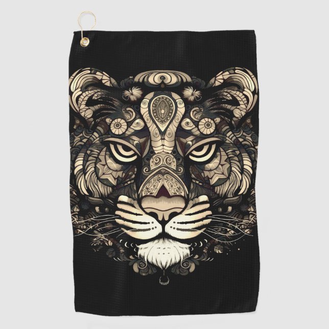 Golden Tiger Head  Golf Towel (Front)