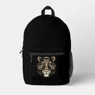 Golden Tiger Head Printed Backpack