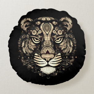 Golden Tiger Head  Round Cushion