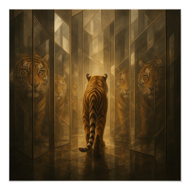 Golden Tiger in a Mirror Maze – GeoWild Art Poster (Front)