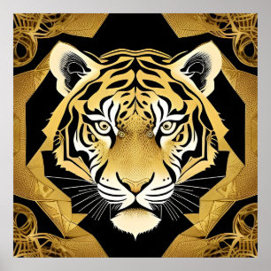 🐯 Golden Tiger Ornamental Wall Art Luxury Decor ✨