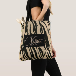 Golden Tiger Print Monogram Tote Bag