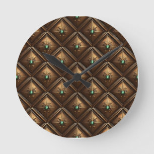 Golden Tiles With Emeralds Round Clock