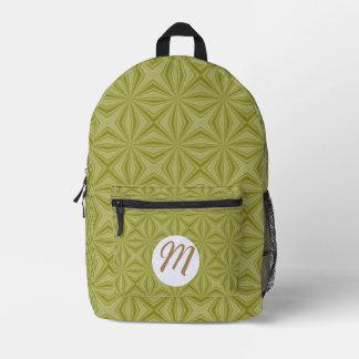 Golden Tinfoil Squiggly Squares Monogram White Printed Backpack