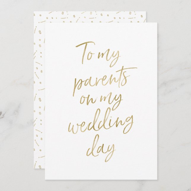 Golden "To my parents on my wedding day" Invitation (Front/Back)