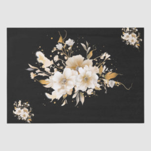 Golden Tone Floral on Black Decoupage Tissue Paper