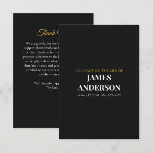 Golden Tone on Black Memorial Thank You Card