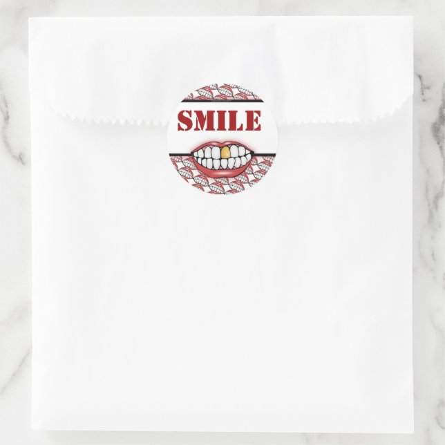 Golden Tooth Smile  Classic Round Sticker (Bag)