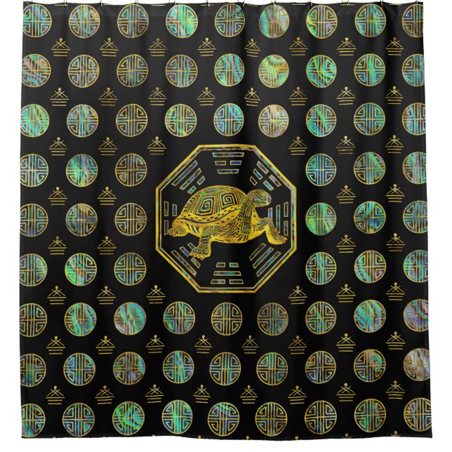 Golden Tortoise / Turtle Feng Shui Abalone Shell Shower Curtain (Front)