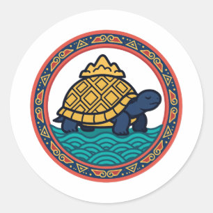 Golden Tortoise Waves Chinese Longevity Sticker