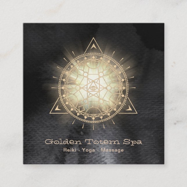 *~* Golden Totem Sacred Geometry Light Rays Square Business Card (Front)