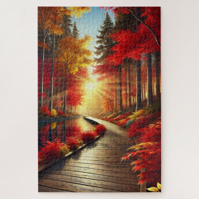 Golden Tranquillity: An Autumn Forest Puzzle (Vertical)