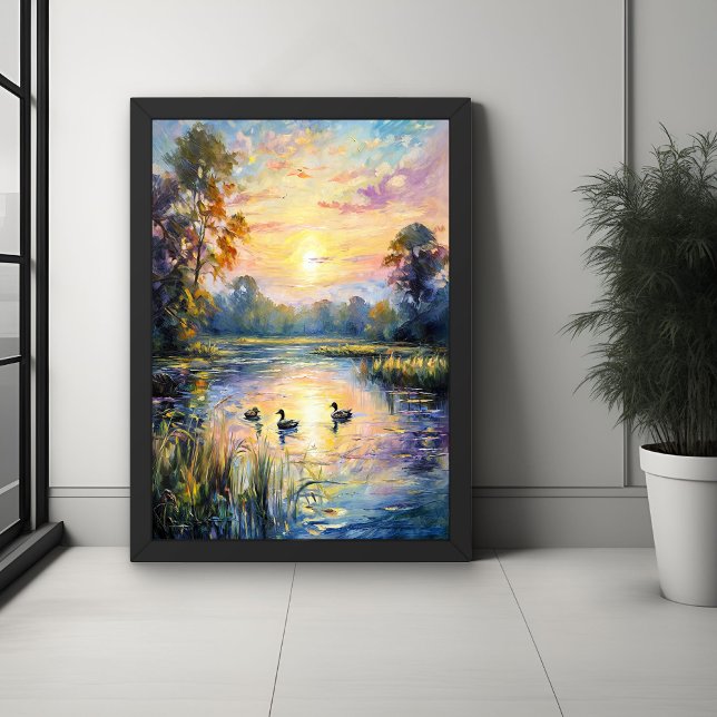 Golden Tranquillity Sunset Pond Landscape with Duc Poster (Creator Uploaded)