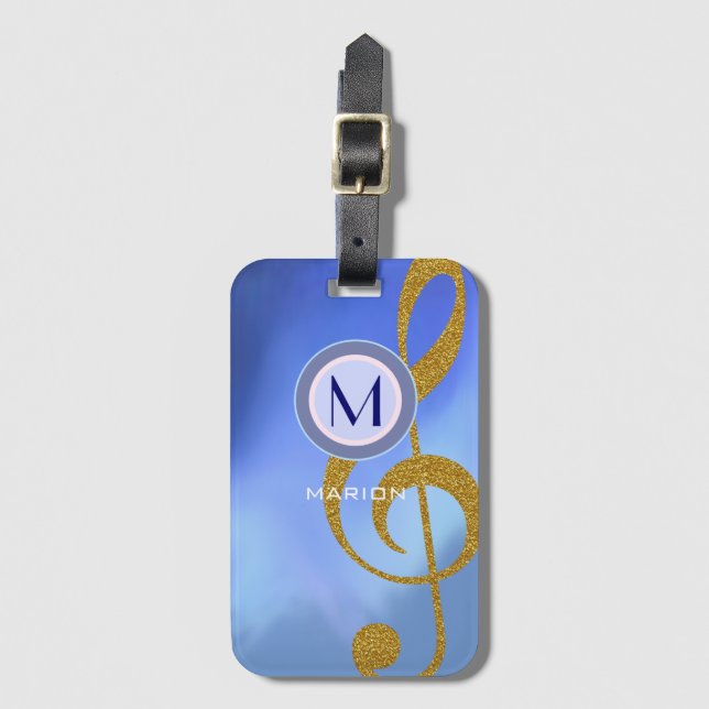 golden treble clef music note custom luggage tag (Front Vertical)