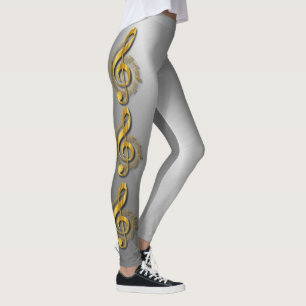 Golden Treble Clef With Notes And Shadows Leggings