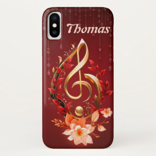 Golden treble clef with red leaves.  Case-Mate iPhone case