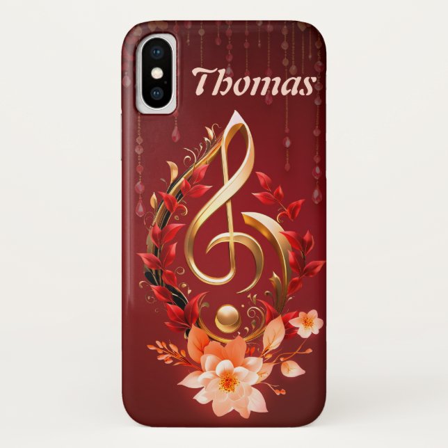 Golden treble clef with red leaves.  Case-Mate iPhone case (Back)