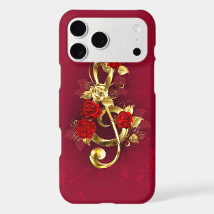 Golden Treble Clef with Rose Flowers