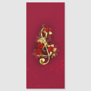 Golden Treble Clef with Rose Flowers