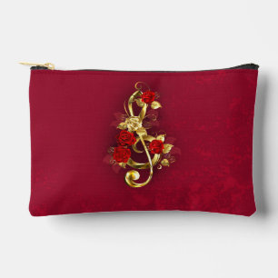 Golden Treble Clef with Rose Flowers Accessory Pouch