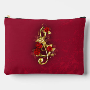 Golden Treble Clef with Rose Flowers Accessory Pouch
