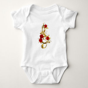 Golden Treble Clef with Rose Flowers Baby Bodysuit