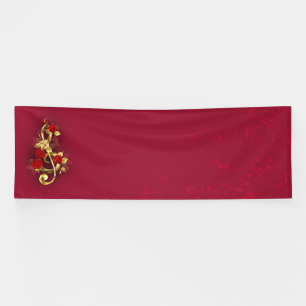 Golden Treble Clef with Rose Flowers Banner