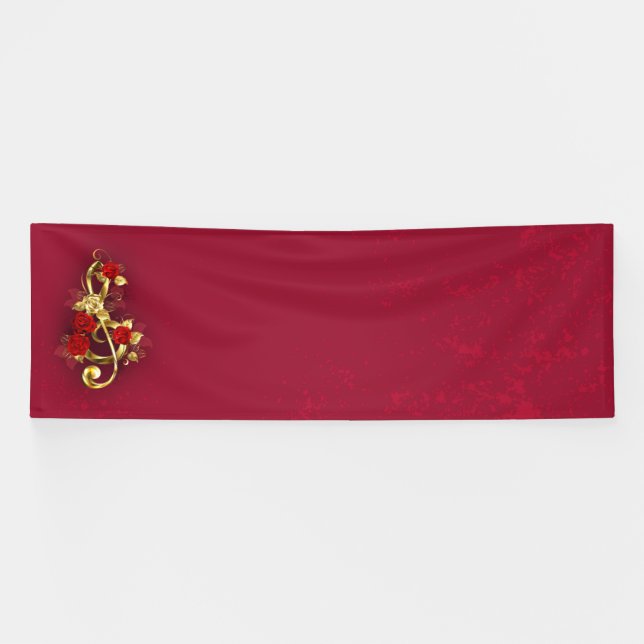 Golden Treble Clef with Rose Flowers Banner (Horizontal)