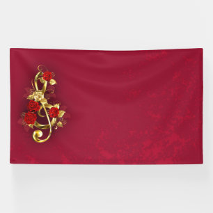 Golden Treble Clef with Rose Flowers Banner