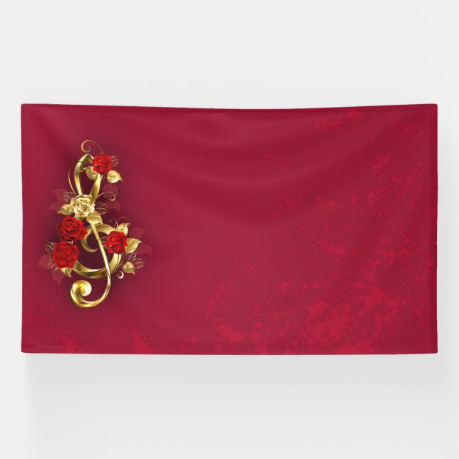 Golden Treble Clef with Rose Flowers Banner (Horizontal)