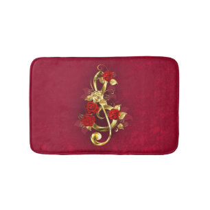 Golden Treble Clef with Rose Flowers Bath Mat