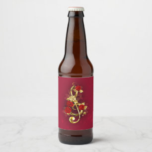 Golden Treble Clef with Rose Flowers Beer Bottle Label