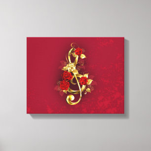 Golden Treble Clef with Rose Flowers Canvas Print